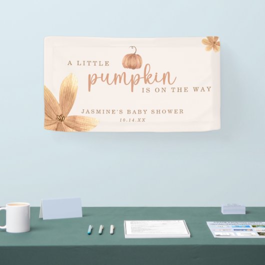 Herfst kleine pompoen op de weg Baby shower Spandoek (Beurs)