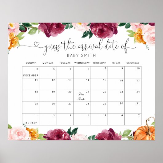 Herfst Kleine pompoen Raad de uitgerekende datum k Poster (Voorkant)