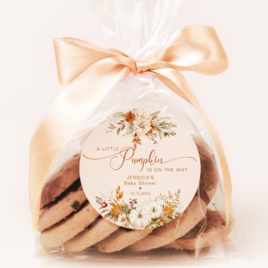 Herfst kleine pompoen rustiek baby shower ronde sticker