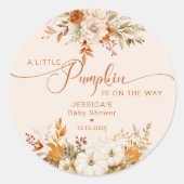 Herfst kleine pompoen rustiek baby shower ronde sticker (Voorkant)