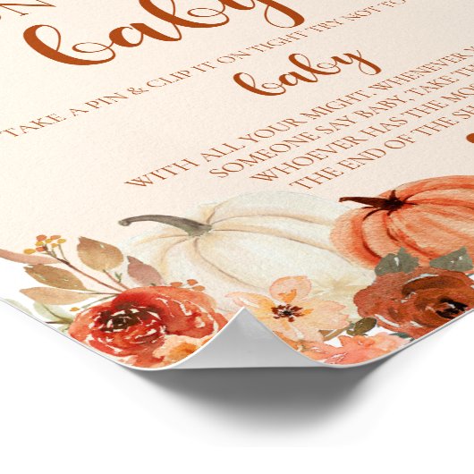 Herfst kleine pompoen zeg geen Baby Baby shower Poster (Hoek)