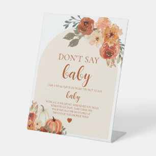 Herfst kleine pompoen zeg geen Baby Baby shower Reclamebord Met Voetstuk