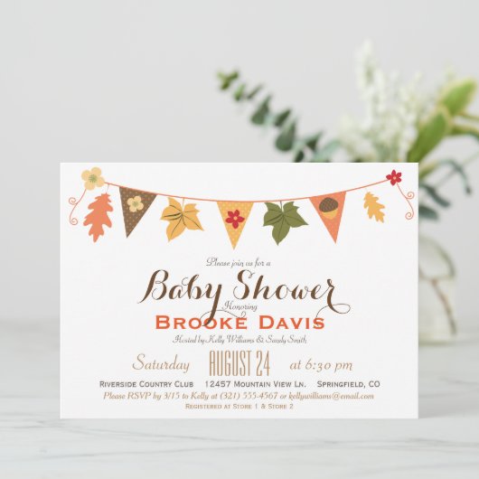 Herfst Kleur Bladeren Bunting Flag Baby shower Kaart (Staand voorkant)