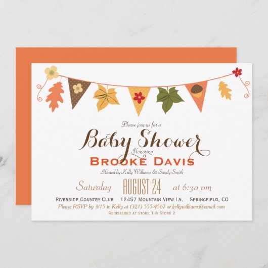 Herfst Kleur Bladeren Bunting Flag Baby shower Kaart (Voorkant / Achterkant)