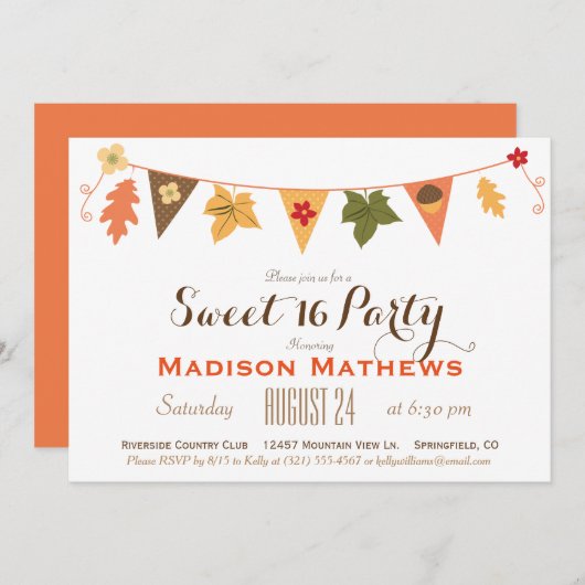 Herfst Kleur Bladeren Bunting Sweet 16 Verjaardags Kaart (Voorkant / Achterkant)