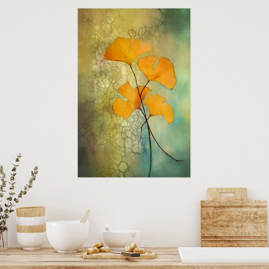 Herfst kleur Ginkgo bladeren Poster (Keuken)