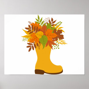 Herfst kleur Planten in laarzen Poster