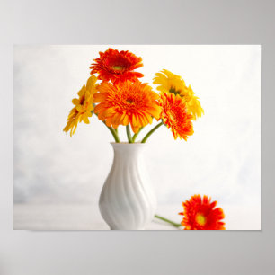 Herfst kleur Planten in witte vaas foto Poster