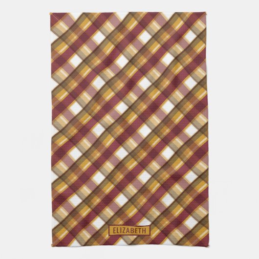 Herfst Kleur Schotse Ruit Patroon & Aangepaste Naa Theedoek (Verticaal)