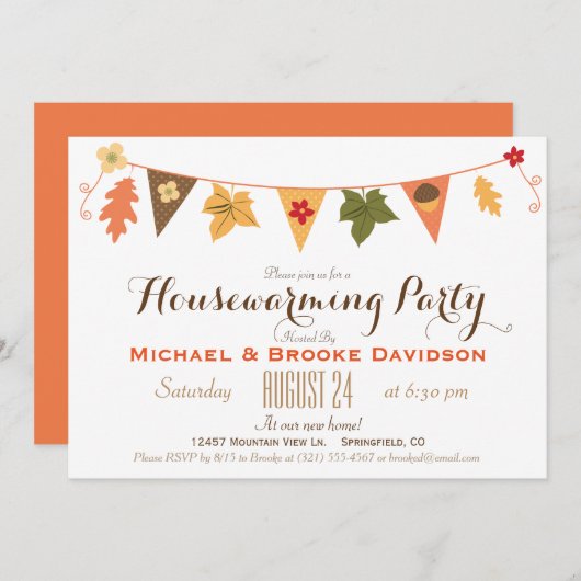 Herfst kleur verlaat Bunting Flag Housewarming Par Kaart (Voorkant / Achterkant)