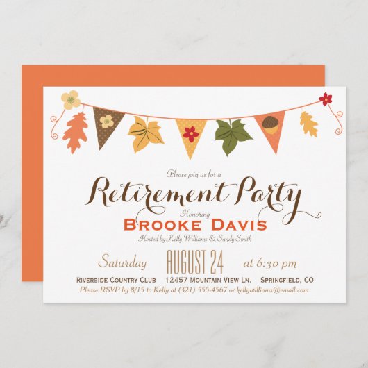 Herfst kleur verlaat Bunting Flag Retirement Party Kaart (Voorkant / Achterkant)