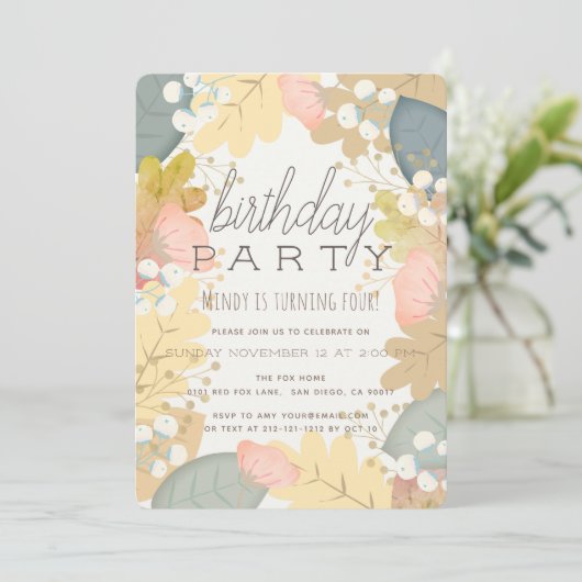 Herfst Kleuren Bloemen Verjaardag Uitnodiging (Staand voorkant)