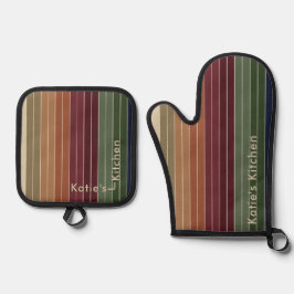 Herfst Kleuren Gestreept Modern Ovenwant & Pannenlap Set