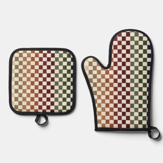 Herfst Kleuren Retro Geweven Lussen Stijl Ovenwant & Pannenlap Set (Voorkant)