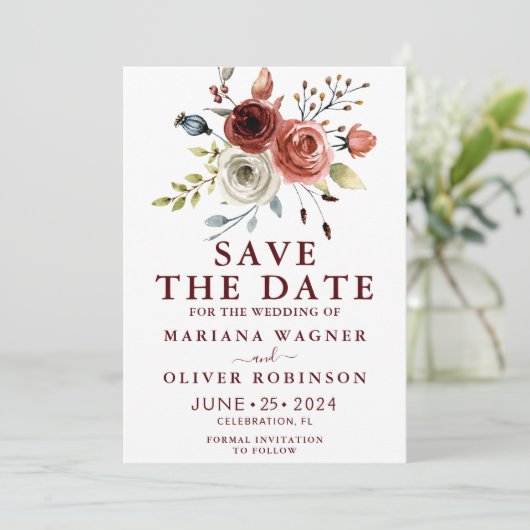 Herfst Kleuren Waterverf Bloemen Save the Date Kaart (Staand voorkant)