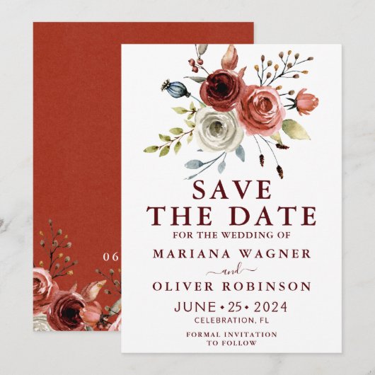 Herfst Kleuren Waterverf Bloemen Save the Date Kaart (Voorkant / Achterkant)