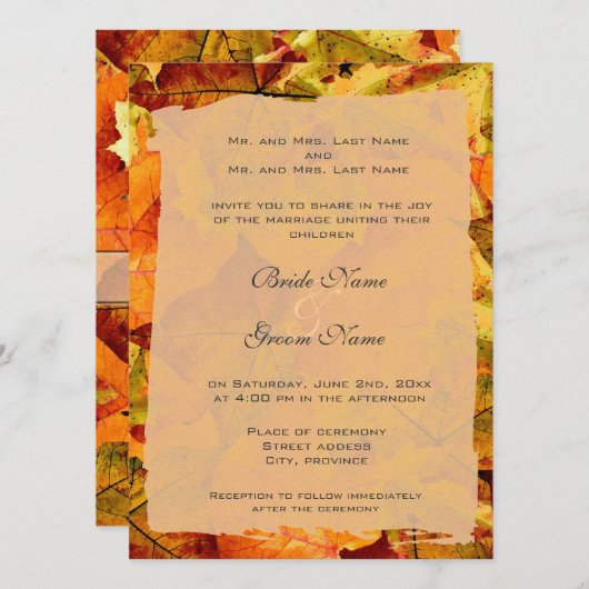 Herfst kleurrijke bladeren trouwuitnodigingen kaart (Voorkant / Achterkant)