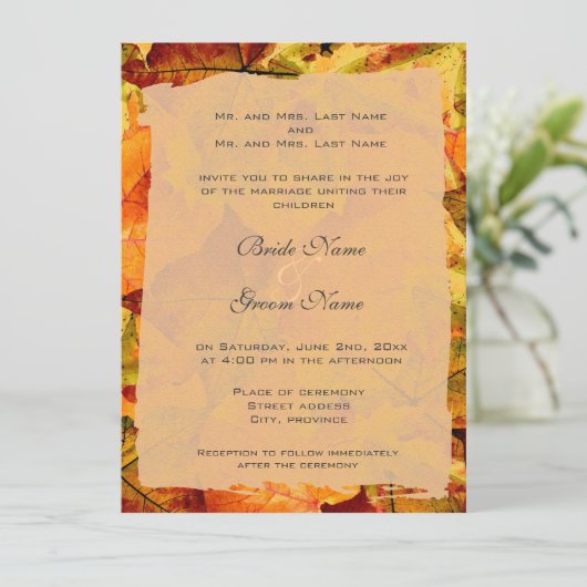 Herfst kleurrijke bladeren trouwuitnodigingen kaart (Staand voorkant)
