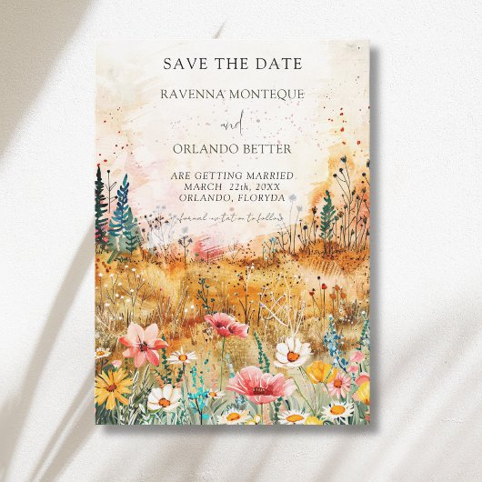 Herfst Kleurrijke Wilde Bloemenweide Bruiloft Save The Date