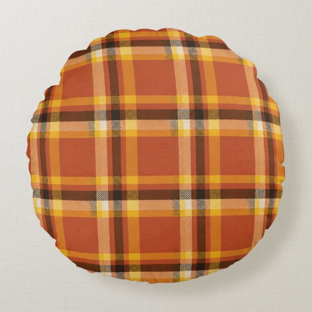 Herfst Knus Geruit | Herfst Warmte & Comfort Beddi Rond Kussen (Voorkant)