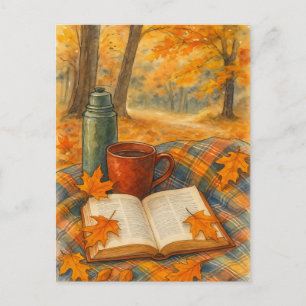 Herfst Knus Herfst Boek en Koffie Ansichtkaart Briefkaart