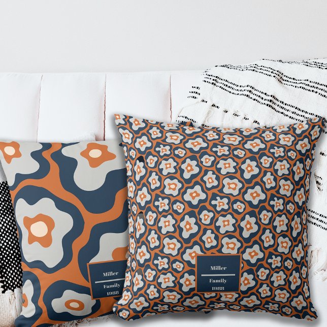 Herfst kobalt blues roest ei bloemen aangepaste na kussen (Creator heeft geüpload)