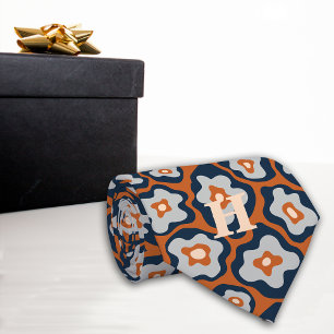 Herfst kobalt blues roest ei bloemen monogram stropdas