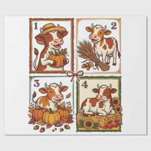 Herfst Koe Kwartet Vintage Patchwork Boerderij Shi Cadeaupapier