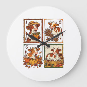 Herfst Koe Kwartet Vintage Patchwork Boerderij Shi Grote Klok