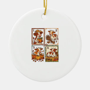 Herfst Koe Kwartet Vintage Patchwork Boerderij Shi Keramisch Ornament