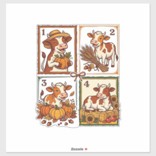 Herfst Koe Kwartet Vintage Patchwork Boerderij Shi Sticker