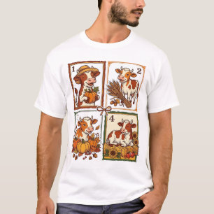 Herfst Koe Kwartet Vintage Patchwork Boerderij Shi T-shirt