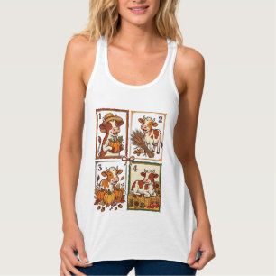 Herfst Koe Kwartet Vintage Patchwork Boerderij Shi Tanktop