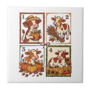 Herfst Koe Kwartet Vintage Patchwork Boerderij Shi Tegeltje