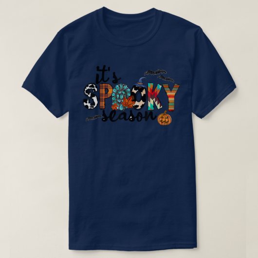 Herfst Koeienhuid Turquoise Het is Spooky Season T-shirt (Design voorkant)