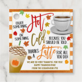 Herfst Koffie Bedankt een latte Gift Label (Voorkant)