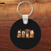 Herfst Koffie Dachshund Cat Halloween outfit for F Sleutelhanger (Voorkant)