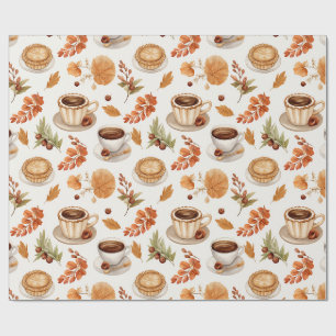 Herfst Koffie en Pannenkoek Patroon met Bladeren i Cadeaupapier