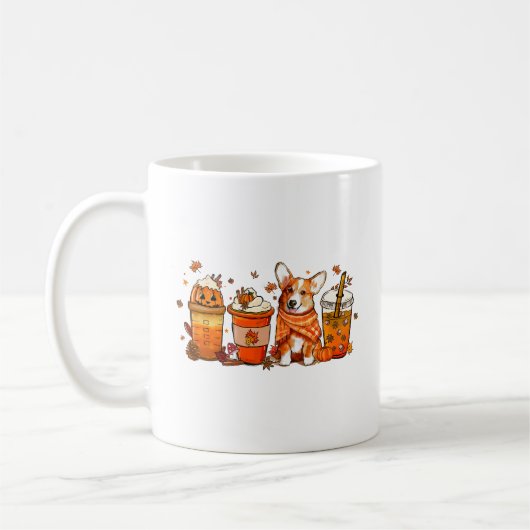Herfst Koffie met Corgi Pumpkin Spice Latte Lovers Koffiemok (Links)