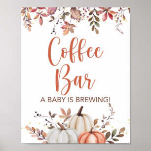 Herfst Koffiebalk een Baby is een bordje met schoe Poster