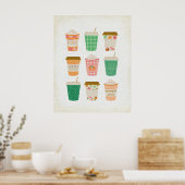 Herfst koffiekopjes | herfst pompoen kruiden latte poster (Keuken)