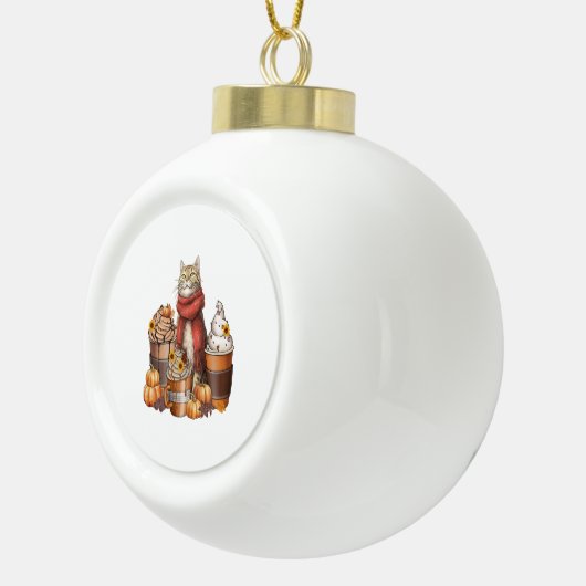 Herfst Koffiepompoen Mok met poes Keramische Bal Ornament (Rechts)