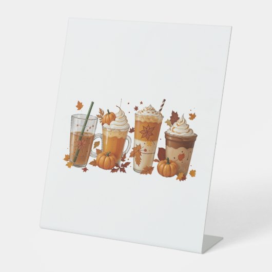 Herfst Koffiepompoen Reclamebord Met Voetstuk (Voorkant)