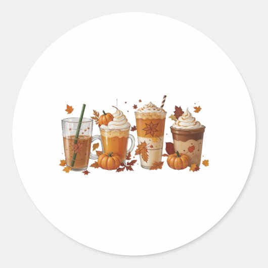 Herfst Koffiepompoen Ronde Sticker (Voorkant)