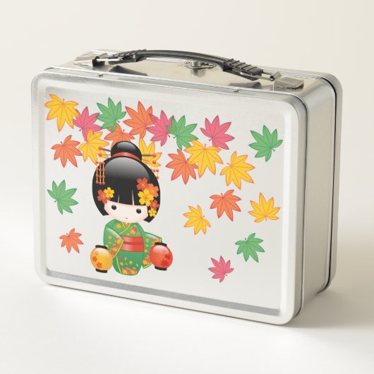 Herfst Kokeshi Doll - Green Kimono Geisha Girl (Achterkant)