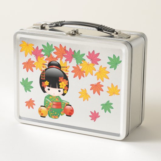 Herfst Kokeshi Doll - Green Kimono Geisha Girl (Voorkant)