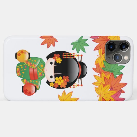 Herfst Kokeshi Doll - Green Kimono Geisha Girl Case-Mate iPhone Case (Achterkant (horizontaal))