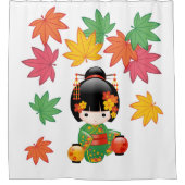 Herfst Kokeshi Doll Green Kimono Geisha Girl Douchegordijn (Voorkant)