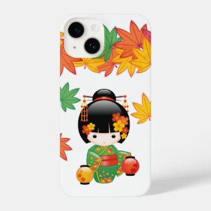 Herfst Kokeshi Doll - Green Kimono Geisha Girl iPhone 14 Hoesje