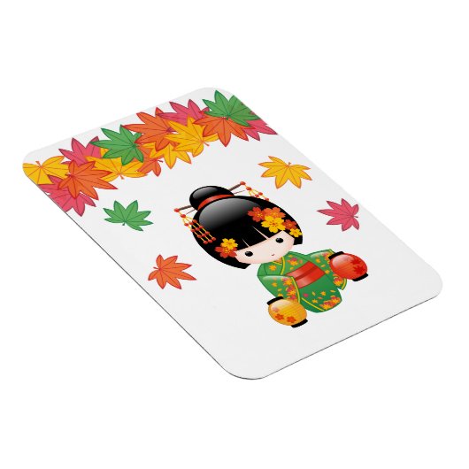 Herfst Kokeshi Doll - Green Kimono Geisha Girl Magneet (Rechterzijde)